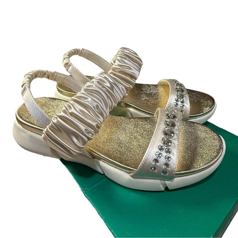 Lauren Lorraine Annie Ivory Satin & Rhinestone Platform Sandals – Size 7 Nee